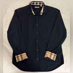 Burberry Brit Men’s Navy Dress Shirt Size Medium Nova Check Slim Fit